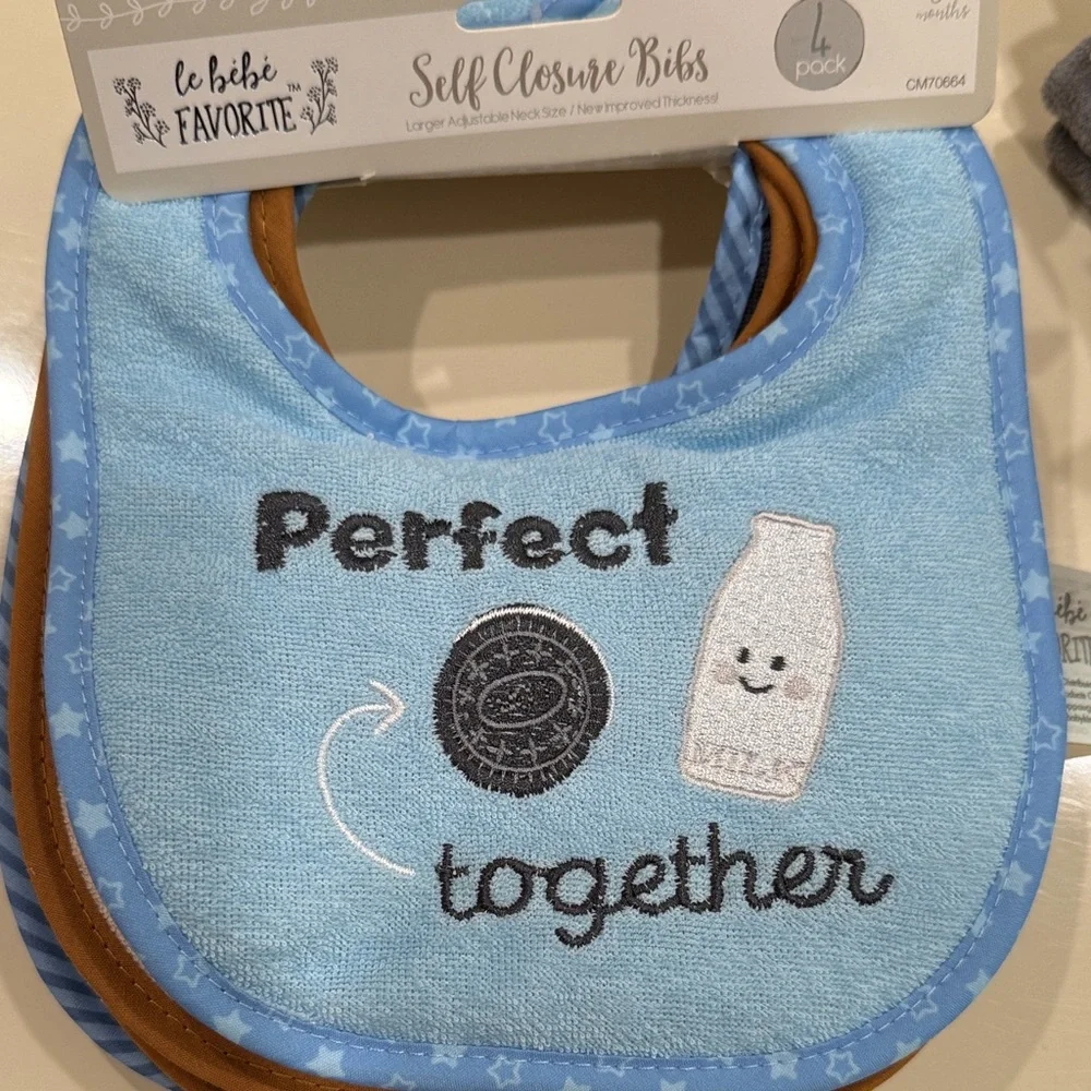 Blue Baby Bib Pack with Silicone Dolphin Teether and Neutral Chenille Socks
